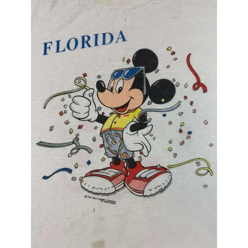 Vintage Disney Men's Size Medium White Mickey Mouse Florida T Shirt‎ Confetti